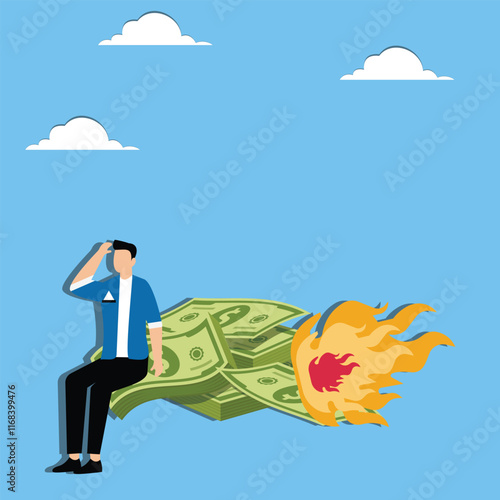 Financial, debt or economic problems, business or career setbacks, failed business ventures, investment risks, desperate businessmen sitting on burning bills and crying