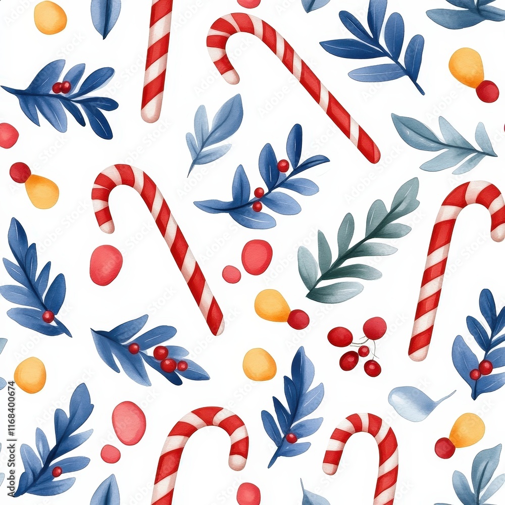 Naklejka premium Festive Watercolor Candy Cane Design for Holidays