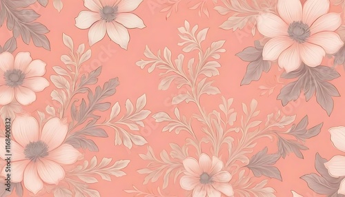 Wallpaper Mural Delicate Peach Floral Pattern Background Design Torontodigital.ca