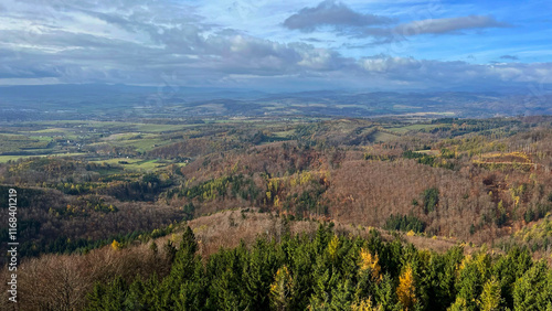 Autumn in the mountains, autumn mountains from above. Drone view.