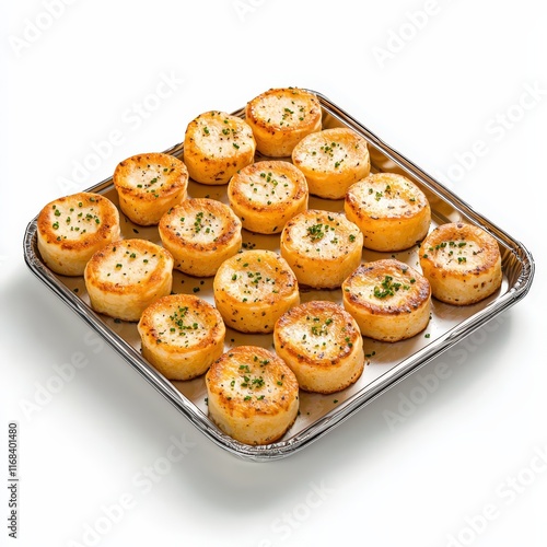 a tray of Thai crispy pancakes (Khanom Bueang), street food dessert, 3D rendering, golden tones, isolated on white background photo