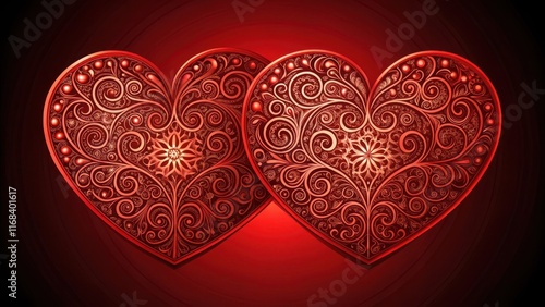 Two red hearts merged into a single symbol with intricate lines and patterns