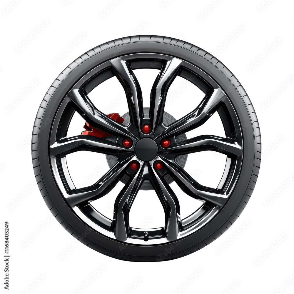 Fototapeta premium Isolated Image of a Car Wheel for Automotive Use on transparent background