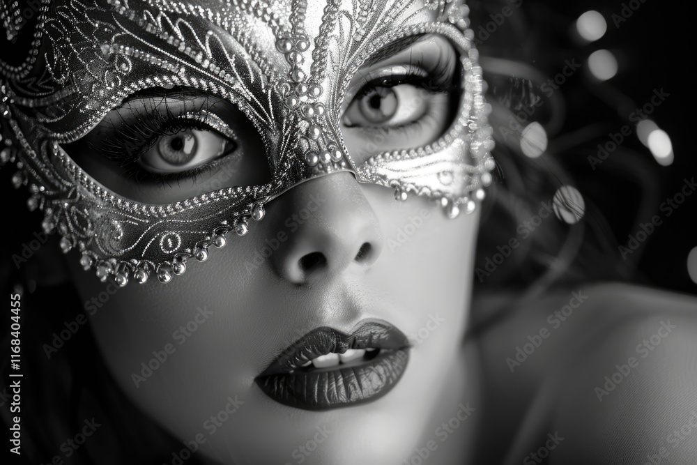 Glamour model in masquerade mask at New Year party. Glamour model in masquerade mask at New Year party.