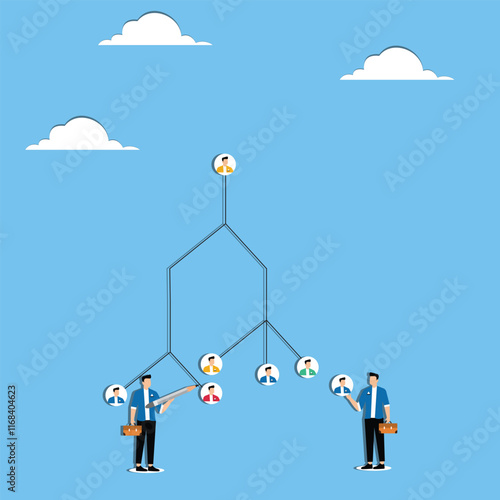 Optimization of staffing structure, realignment and reallocation of resources, change in the staffing structure of the management team, managers with headshots and pencils to analyze and replace old e