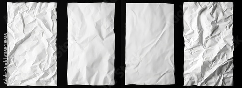 Four crumpled white paper sheets on black background. (1)