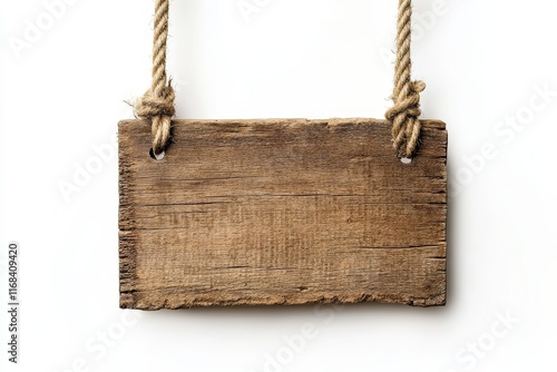 Rustic wooden sign hanging on rope. (9) photo