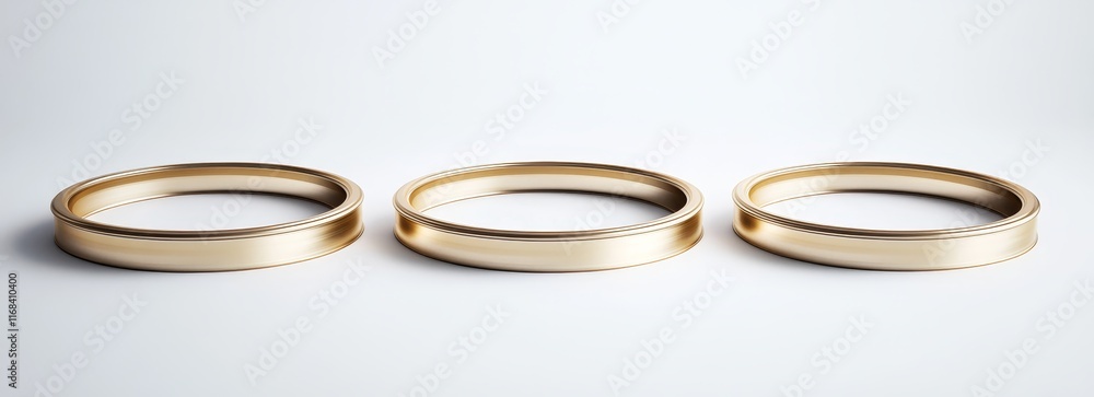 Three simple gold bands arranged in a row on a white background. Three simple gold bands arranged in a row on a white background.