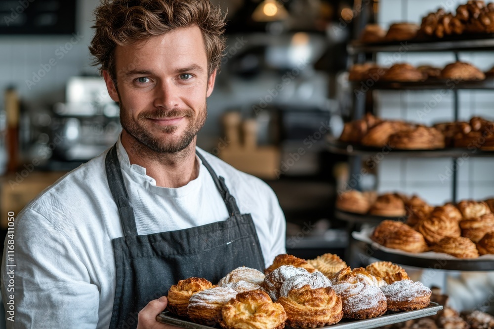 Fresh Pastries on a Tray in a Cozy Kitchen Setting Fresh Pastries on a Tray in a Cozy Kitchen Setting