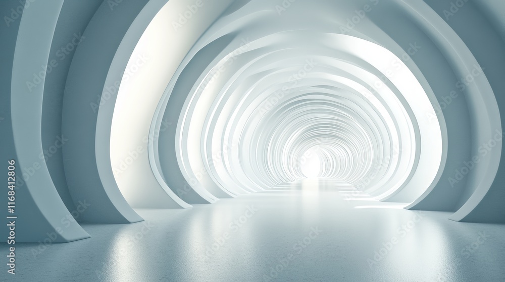 Abstract white tunnel with swirling circular walls and bright light at the end. Abstract white tunnel with swirling circular walls and bright light at the end.