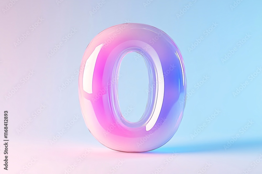 Glossy iridescent number zero on pastel background. Glossy iridescent number zero on pastel background.