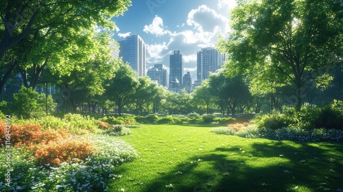 View of Urban Forest Trees in Place de Catalogne Montparnasse District Paris Summer photo