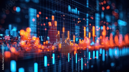 Colorful digital data visualization with vibrant graphs and lines representing financial trends and statistics