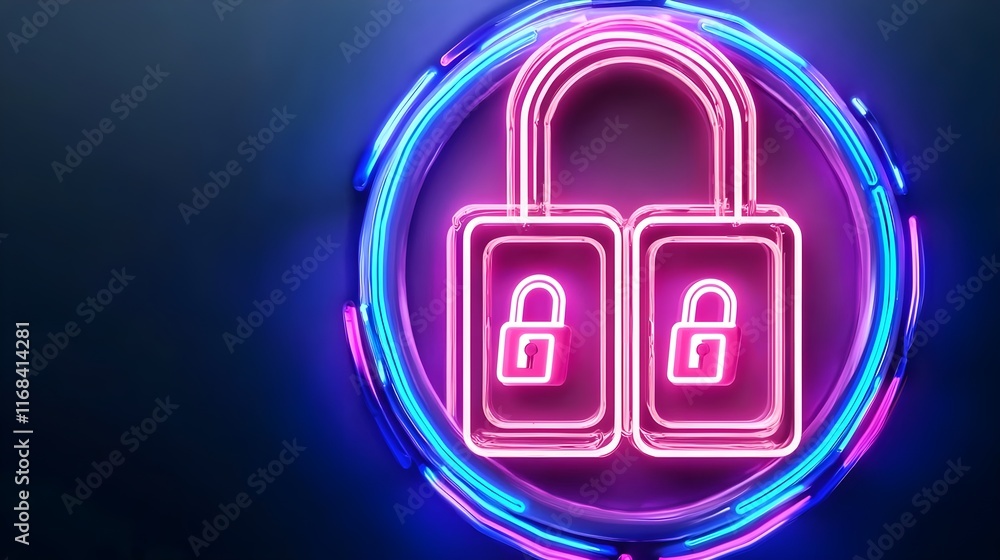 Neon Effect Lock Icon in Blue and Pink Glow Design Neon Effect Lock Icon in Blue and Pink Glow Design