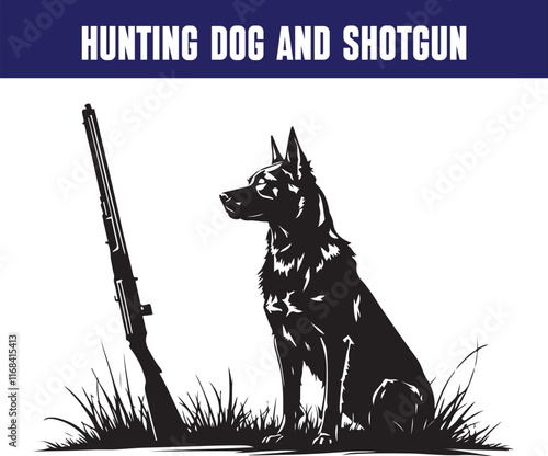 Hunting Dog and Shotgun Vector silhouette