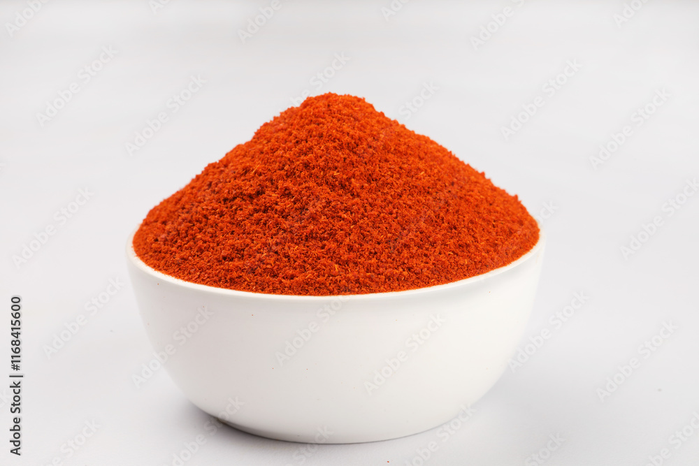 Indian spices, paprika powder or red chilli powder, selective focus