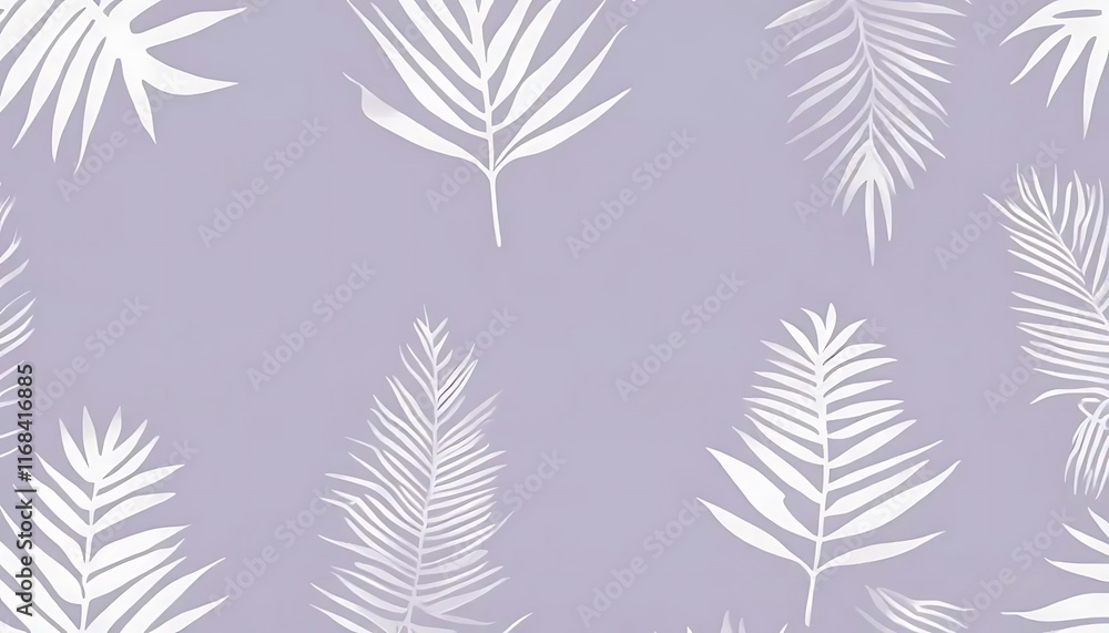 White Palm Fronds on Lavender Background Design White Palm Fronds on Lavender Background Design