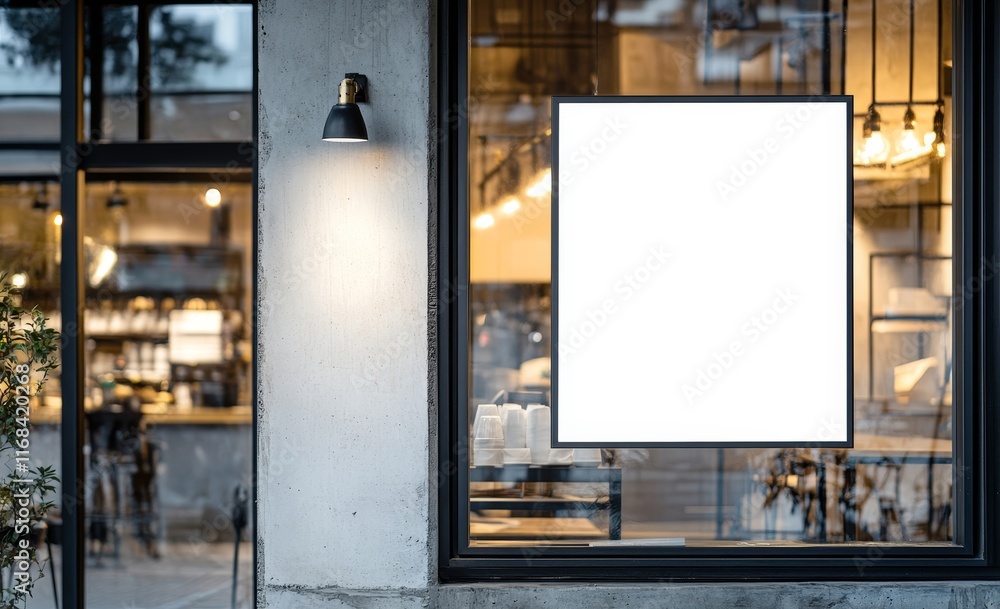 Blank signage on cafe window. Blank signage on cafe window.