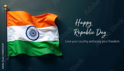 Happy Republic Day Greeting with Indian Flag and Patriotic Message. 