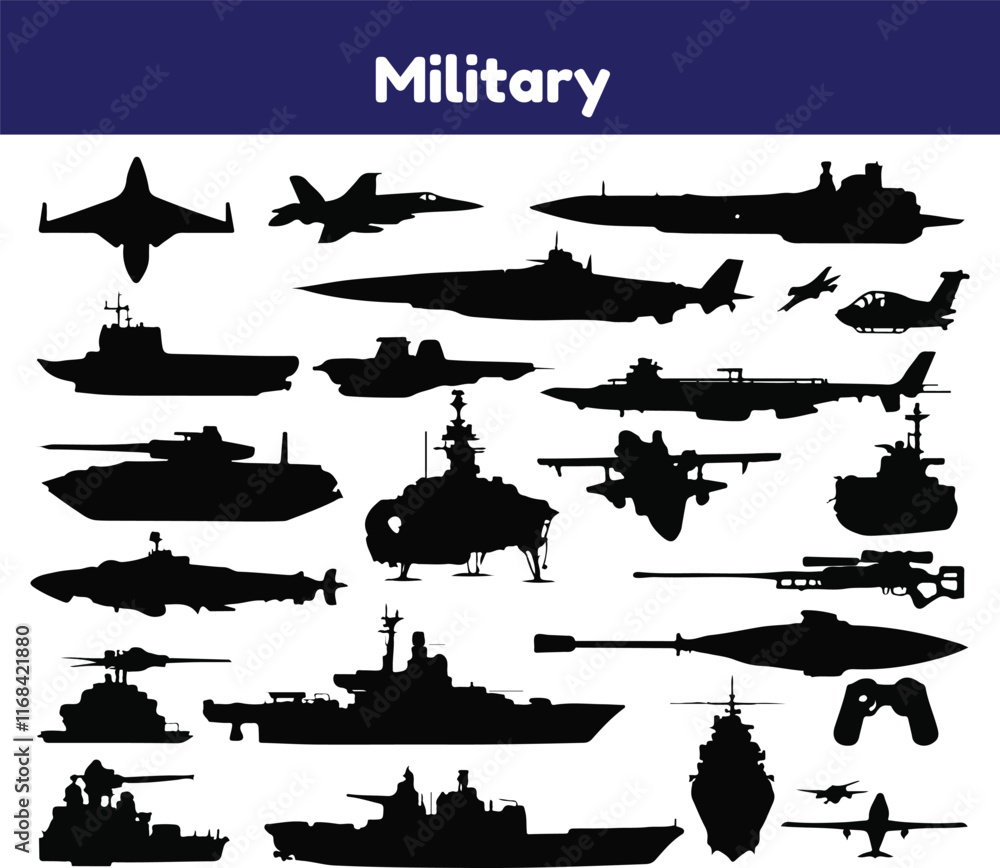 Fototapeta premium Simple Set of Military Vector Solid Icons.