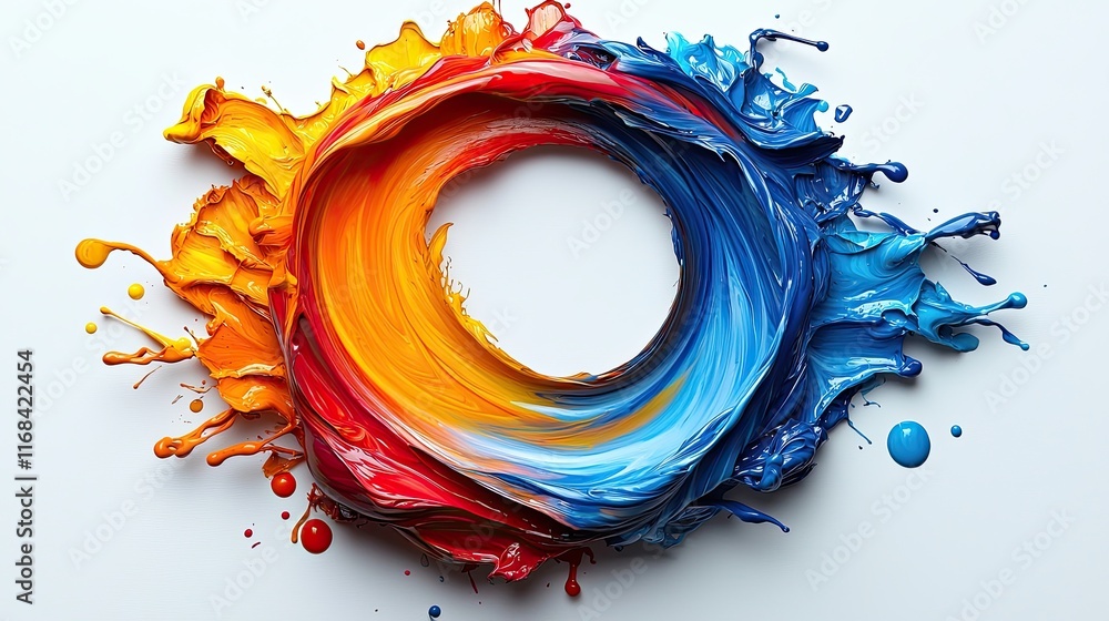 Vibrant swirling paint in circular motion creates dynamic display of color and artistic expression Vibrant swirling paint in circular motion creates dynamic display of color and artistic expression