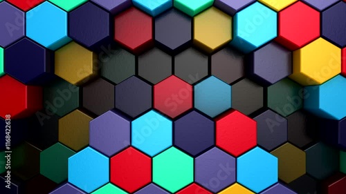 Hexagons Form a Wave. Abstract motion, 3d rendering, 4k resolution
