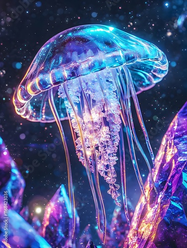 Glowing jellyfish with crystal accents. photo