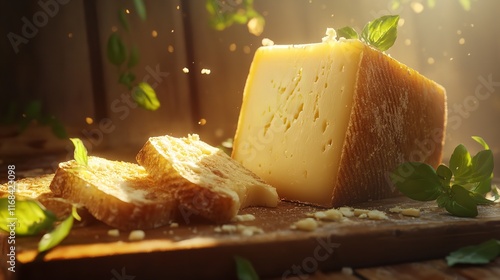 Artisan Cheese Slices with Fresh Herbs and Bread 8K Realistic

 photo