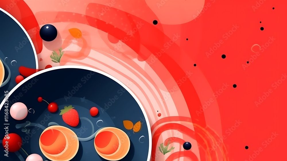 Obraz premium Abstract Red Background with Fruit and Bowls