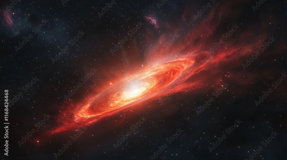 Obraz premium Fiery Cosmic Nebula Swirling in Dark Space
