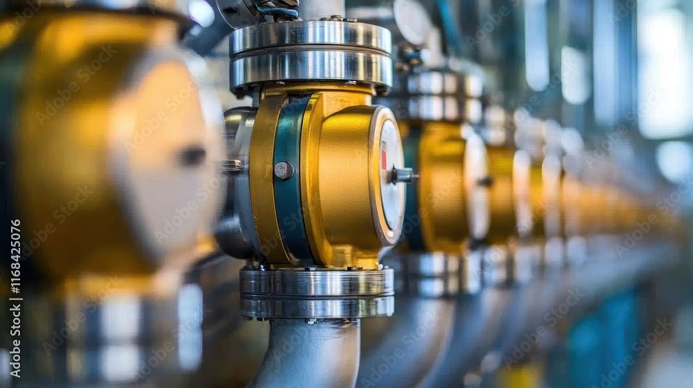 Obraz premium Close-Up of Industrial Water Meter System