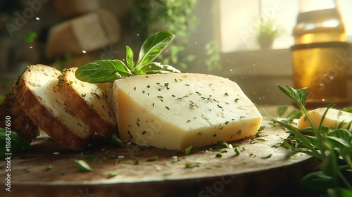 Artisan Cheese Slices with Fresh Herbs and Bread 8K Realistic

 photo