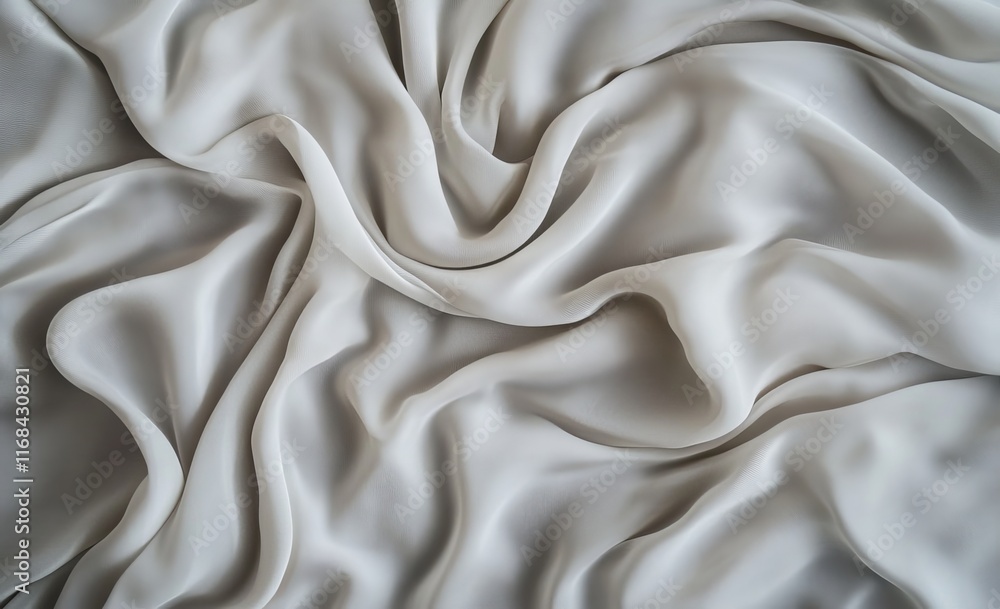 Fototapeta premium Draped light beige fabric with soft folds and wrinkles.