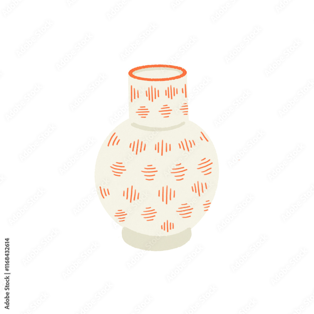Slender Ceramic Vase with Orange Crosshatch Pattern Slender Ceramic Vase with Orange Crosshatch Pattern