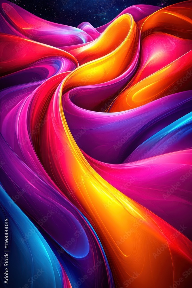 Obraz premium Rainbow-colored waves forming flowing abstract patterns with vivid hues and fluid curves.