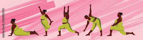African American woman is into sports and yoga. Leads a healthy lifestyle, booty positivity. Yoga classes in the studio. Self-acceptance. 