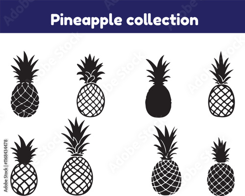 Pineapple icons set. Pineapple silhouette vector art icons set. pineapple fruit icon designs Symbol Isolated, Vector Illustration.
