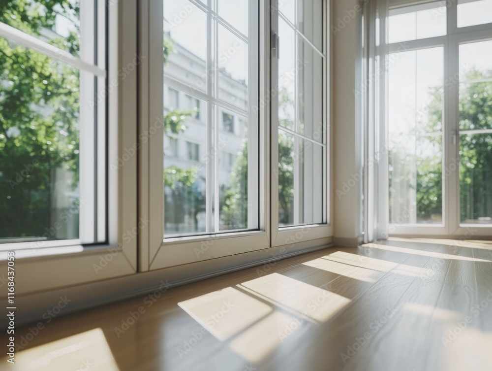Fototapeta premium Bright Daylight Streaming Through a Sunlit Room with Large Windows