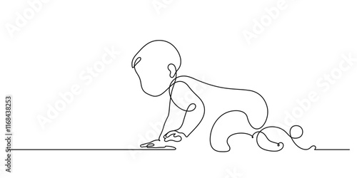 one line drawing continuous hand drawn baby start crawling