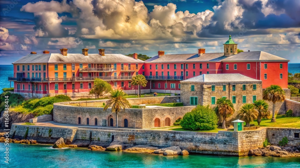 Obraz premium Bermuda Casemate Barracks Kings Wharf Historic Military Architecture Stock Photo