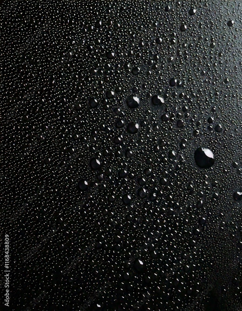 Rain water drops on glass smooth black surface, falling gently creating reflections, forming distinct patterns, tiny droplets shimmering, irregular shapes, creating mesmerizing visual effects, surface Rain water drops on glass smooth black surface, falling gently creating reflections, forming distinct patterns, tiny droplets shimmering, irregular shapes, creating mesmerizing visual effects, surface