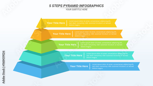 5 Steps Pyramid Infographic with Editable Text on a 16:9 Layout for Business Presentation, Poster, Banner and Booklet.