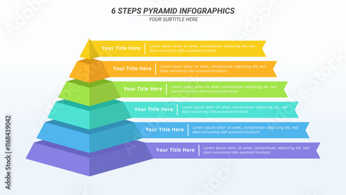 6 Steps Pyramid Infographic with Editable Text on a 16:9 Layout for Business Presentation, Poster, Banner and Booklet.