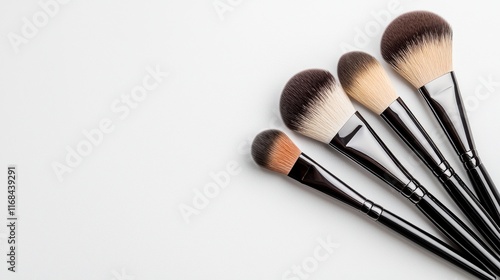 Five Professional Makeup Brushes Arranged on a White Background