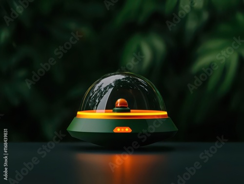 future innovation concept. A futuristic spacecraft with a glowing bio-dome, symbolizing self-sustaining life-support systems, future innovation sustainability space exploration photo