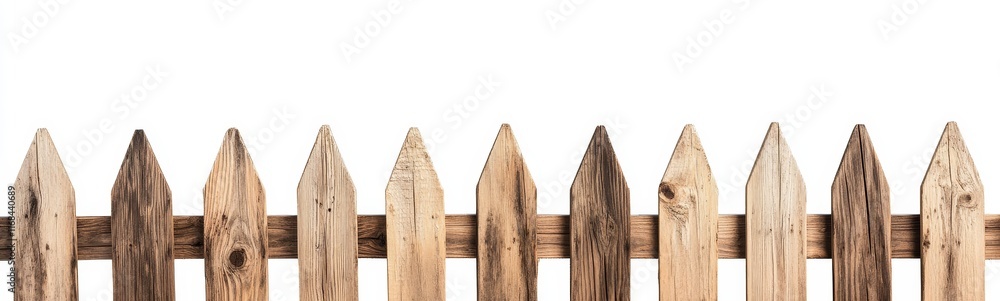 Rustic wooden picket fence isolated on white background. Rustic wooden picket fence isolated on white background.