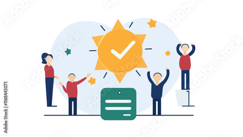 Business Rating and Satisfaction Concept with Characters Celebrating Good Performance, Flat Vector Illustration