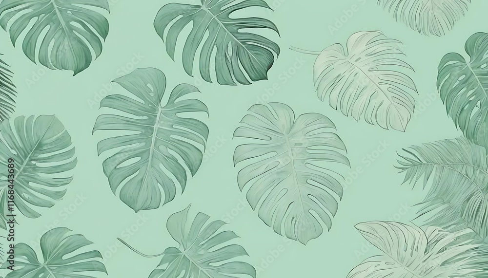 Delicate Green Tropical Leaves On A Soft Background Delicate Green Tropical Leaves On A Soft Background