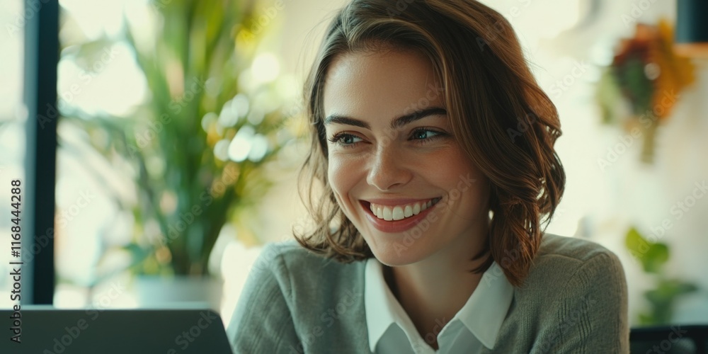 Smiling Businesswoman at Work in Office Space Smiling Businesswoman at Work in Office Space
