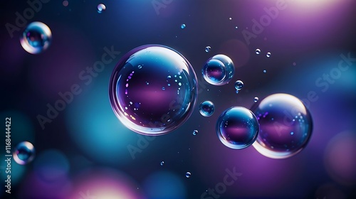 Abstrack Illustration Translucent Bubbles on Dark Blue Background photo